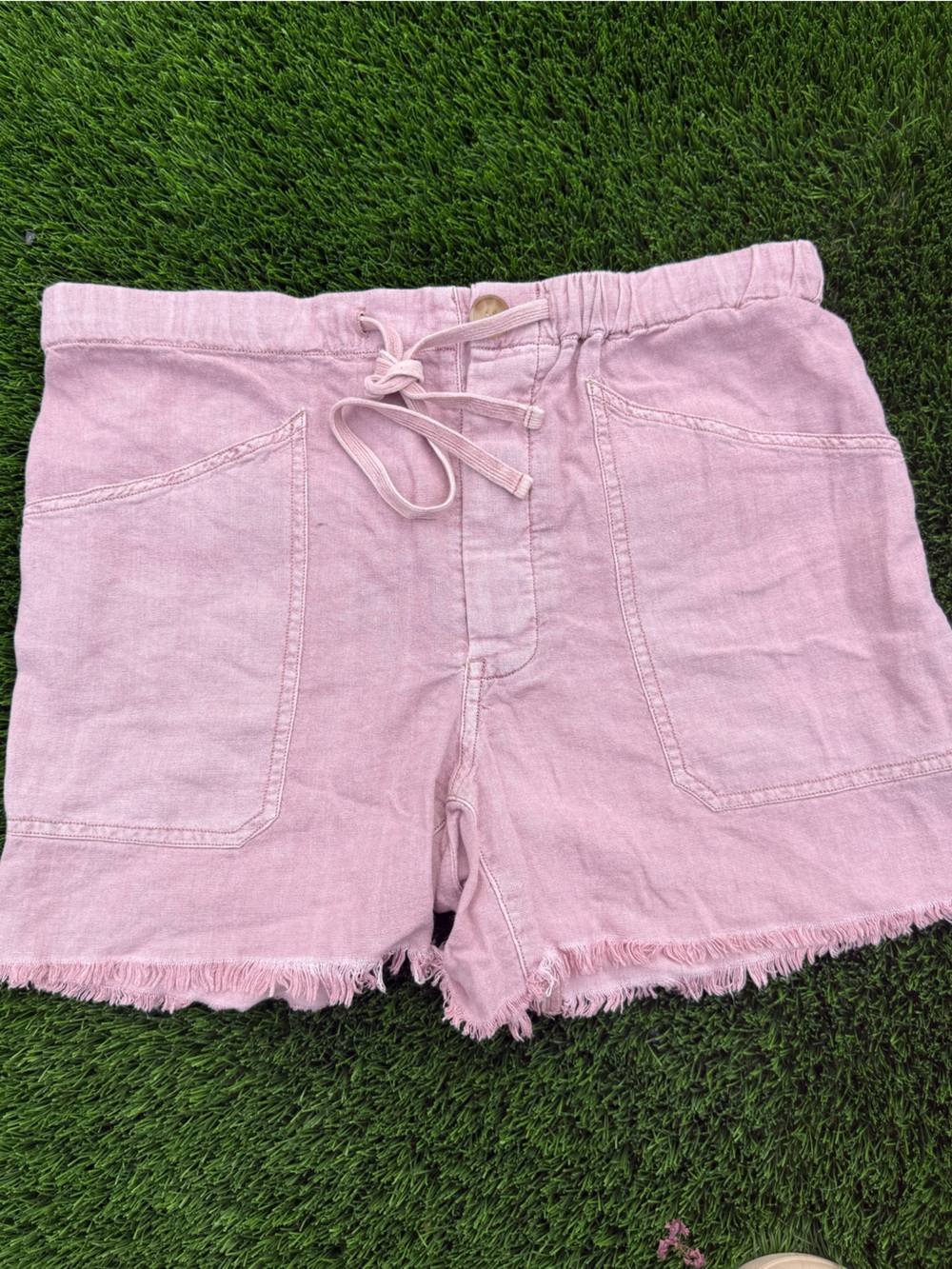 Free People Pink Drawstring Frayed-Hem shorts